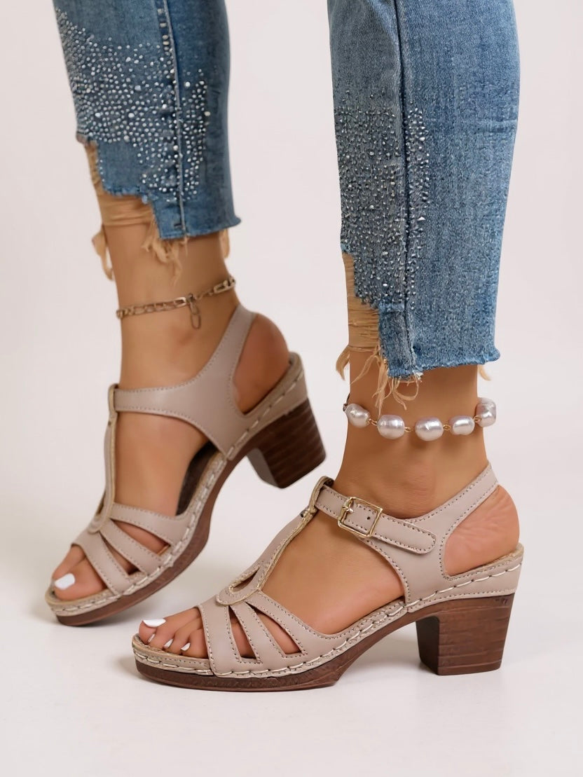 Women's saffron block heel sandals with cushioned insole and sleek minimalist design
