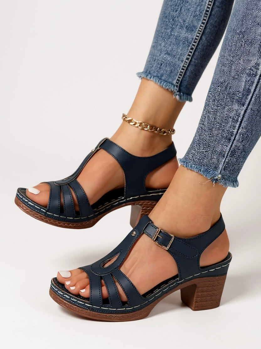 Women's saffron block heel sandals with cushioned insole and sleek minimalist design