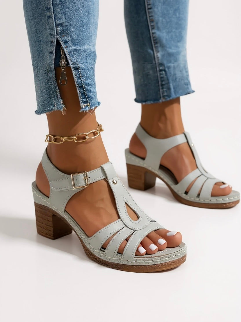 Women's saffron block heel sandals with cushioned insole and sleek minimalist design