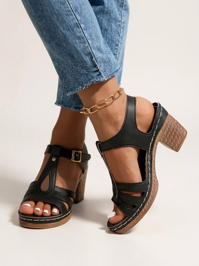 Women's saffron block heel sandals with cushioned insole and sleek minimalist design