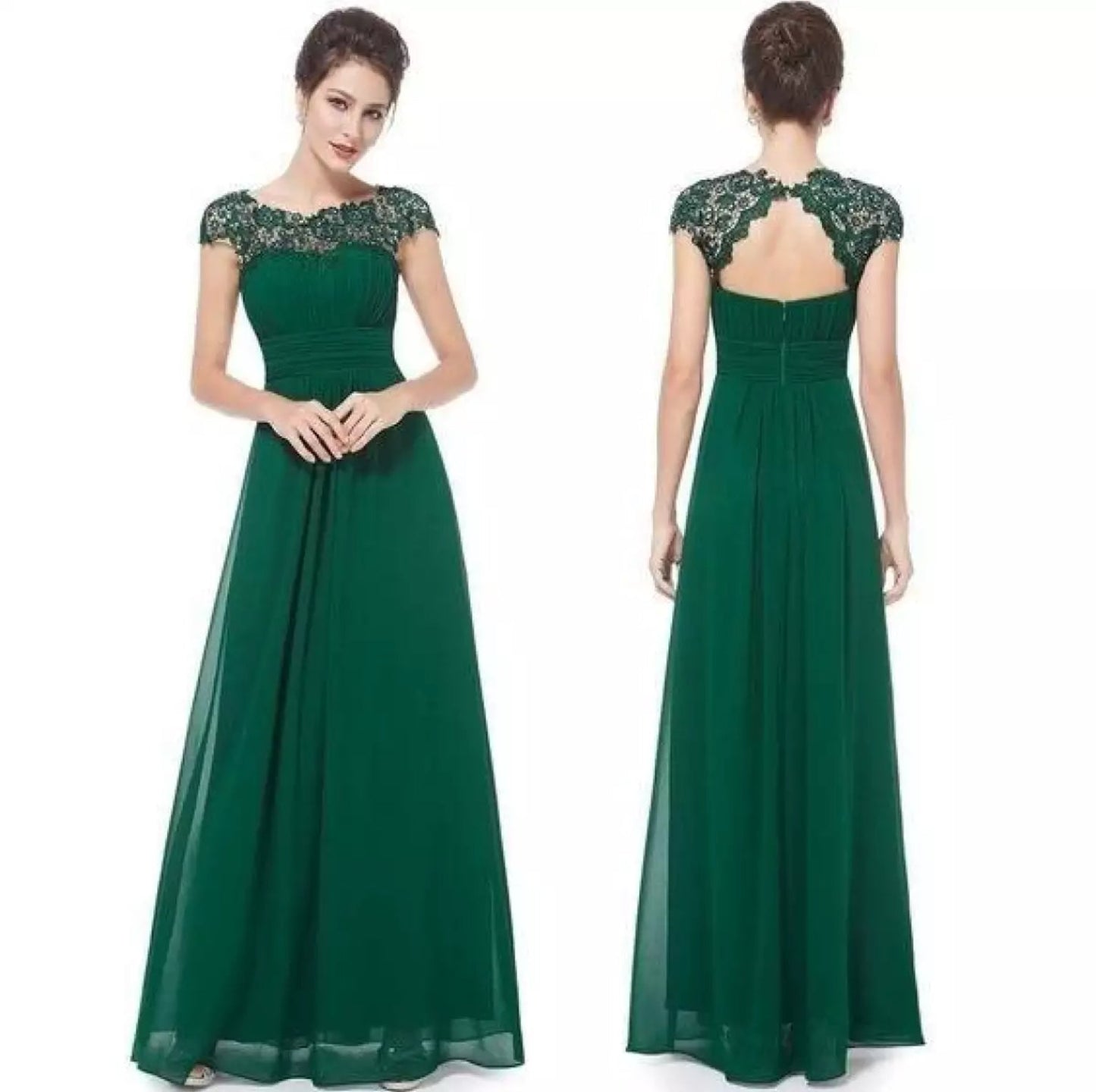 Elegant A-line mother of the bride dress with lace collar and sheer accent in classic formal style