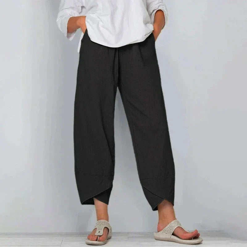Women's chic wide-leg summer pants in light neutral tones with breathable tailored fit