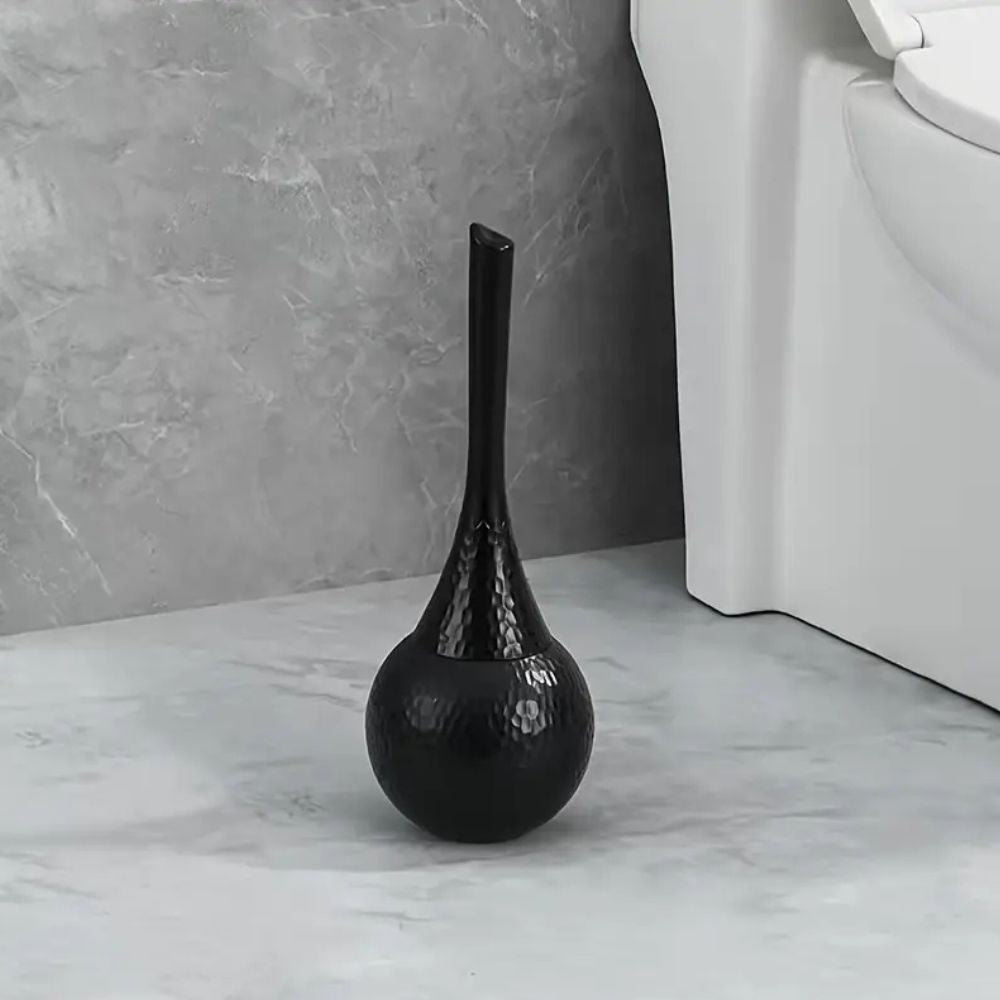 Hammered gold toilet brush with holder, luxurious textured finish for elegant bathroom decor