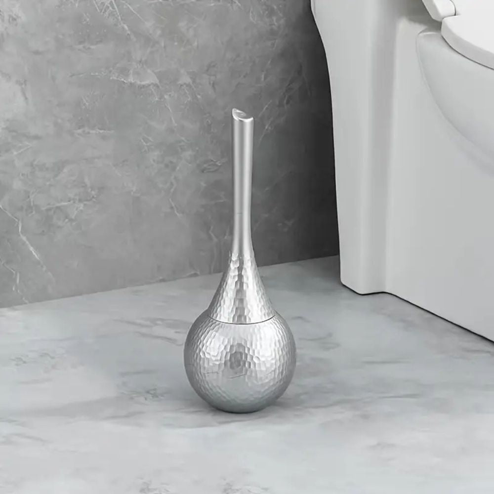 Hammered gold toilet brush with holder, modern luxury bathroom accessory with textured finish