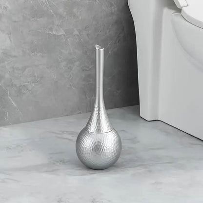 Hammered gold toilet brush with holder, modern luxury bathroom accessory with textured finish
