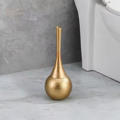 Hammered gold toilet brush with holder, sophisticated luxury bathroom accessory with textured finish
