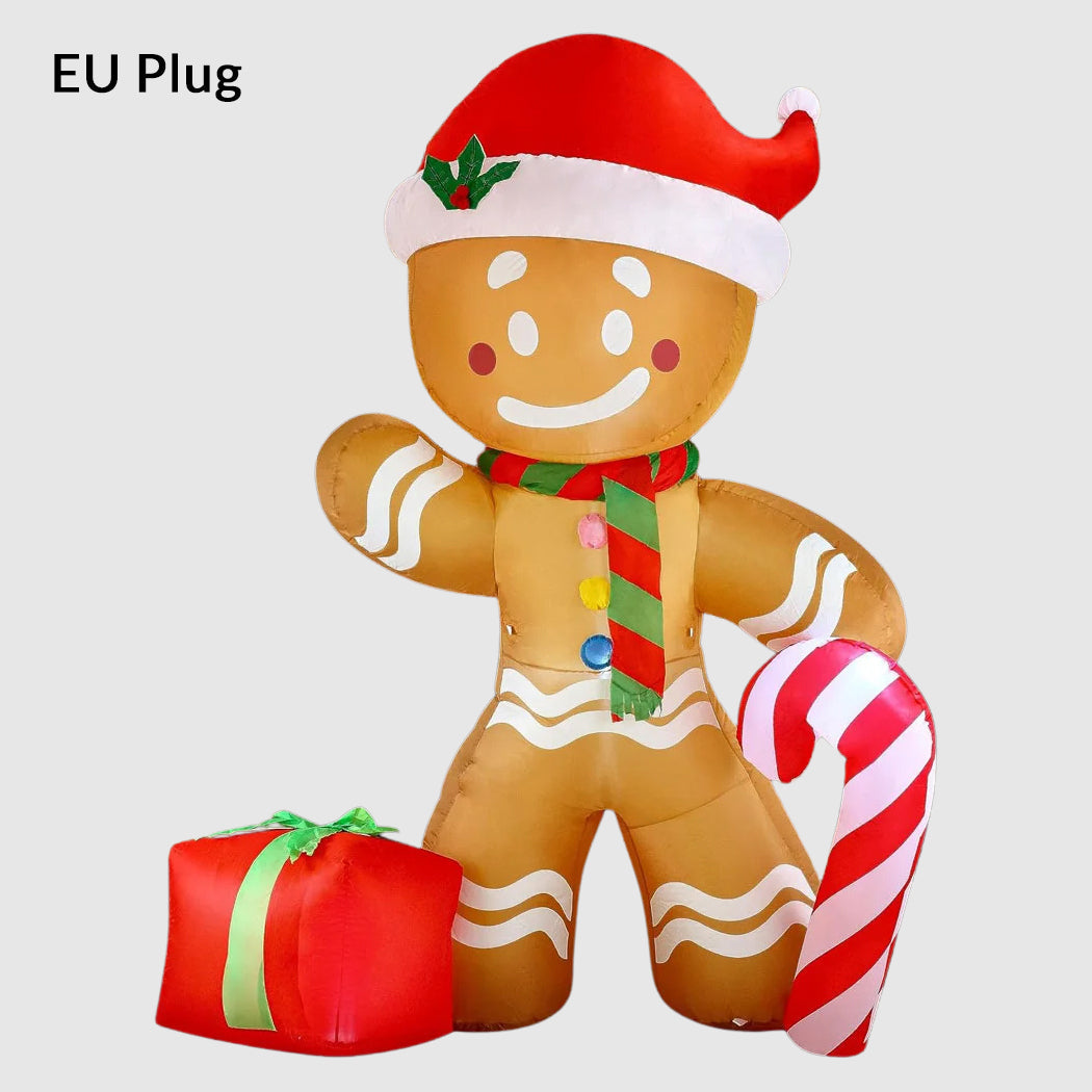 Inflatable 8-foot gingerbread man outdoor decoration with vibrant candy details and built-in LED lights