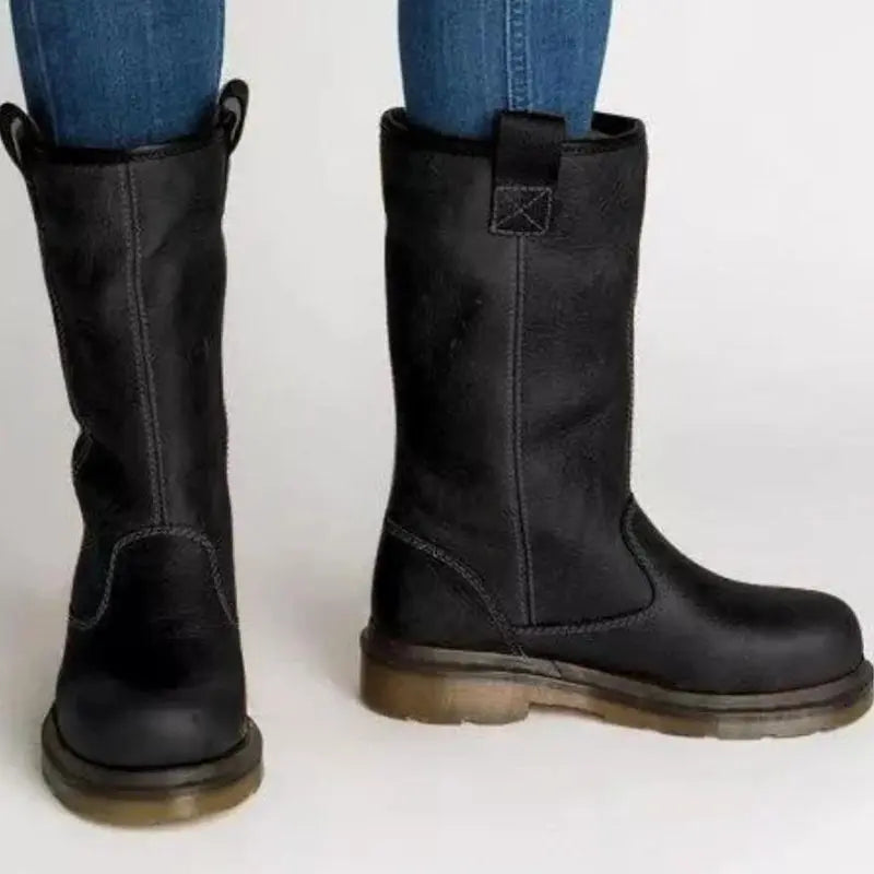 Women's insulated mid-calf cowboy boots in classic Western style with warm faux leather lining