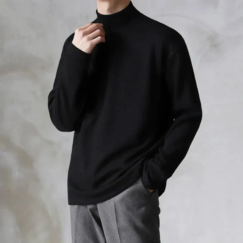 Ivan mock neck pullover in neutral tone, slim-fit silhouette with silky-smooth minimalist finish