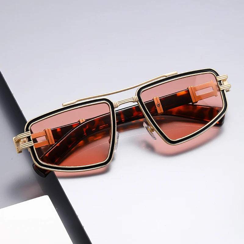 Ion Edge Grid Shades angular metal frame vivid blue UV lenses futuristic cyberpunk chrome sunglasses