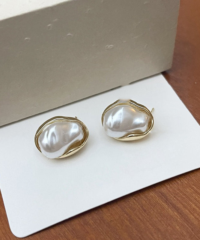 Boucles d'oreilles irrégulières en métal imitation perle pois, design de niche - Wavlynn