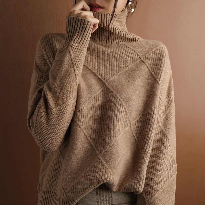 Wavlynn Isabelle women's turtleneck knit sweater, elegant cozy roll-neck silhouette for fall winter