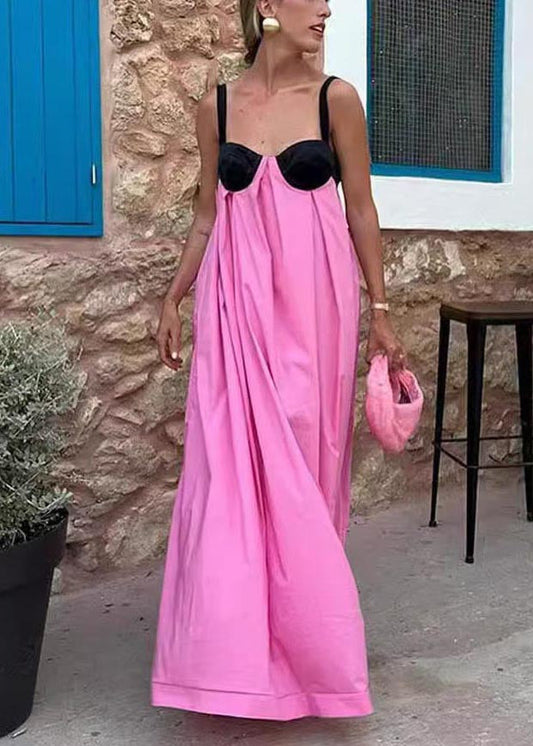 Robe de soirée d'été en coton patchwork avec bustier rose italien - Wavlynn