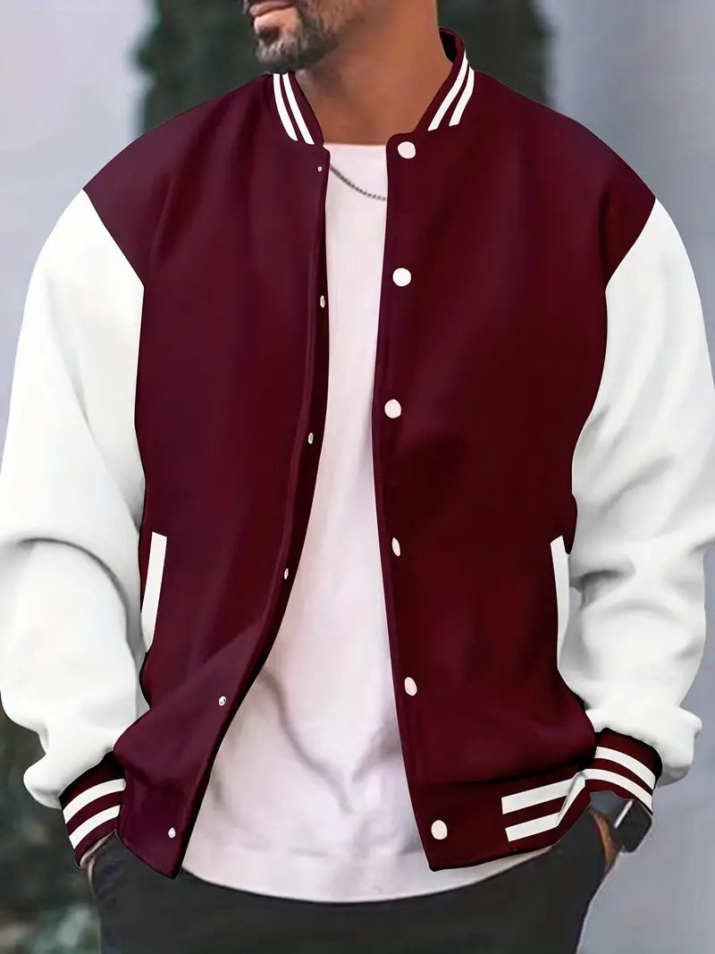 Wavlynn Timothy men's black retro varsity jacket with two-tone contrast detailing and letterman silhouette
