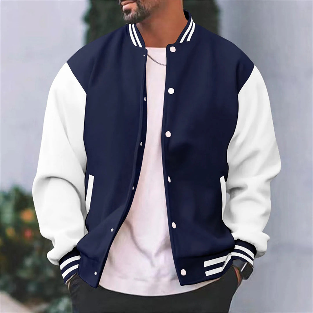 Wavlynn Timothy men's black retro varsity jacket with two-tone contrast detailing and letterman silhouette