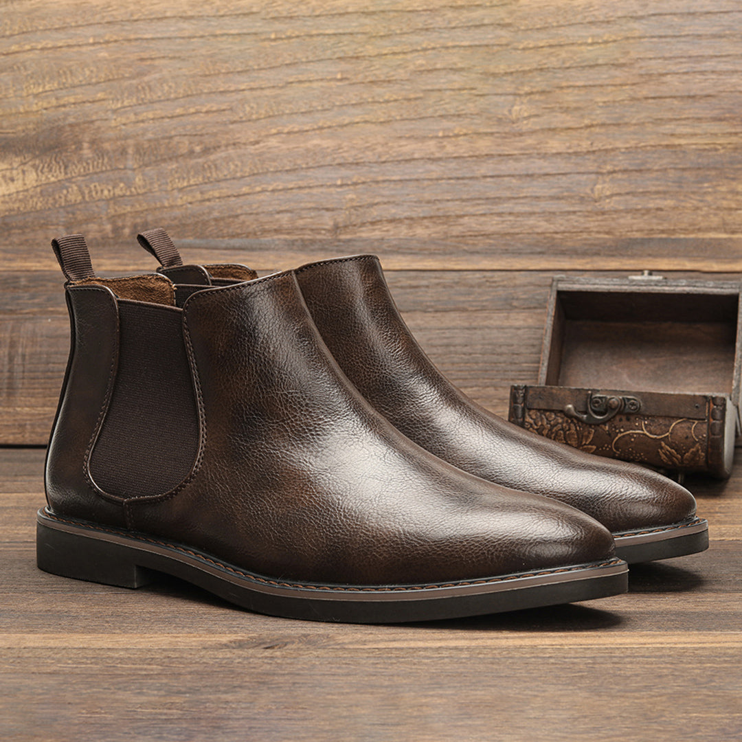 Adrian men's brown leather Chelsea ankle boots with elastic side panels and classic slip-on silhouette