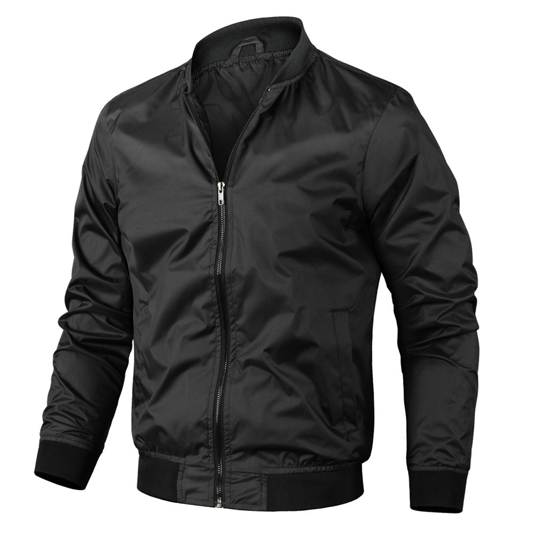 Olive green men's bomber jacket ribbed cuffs classic structured silhouette everyday versatile warmth