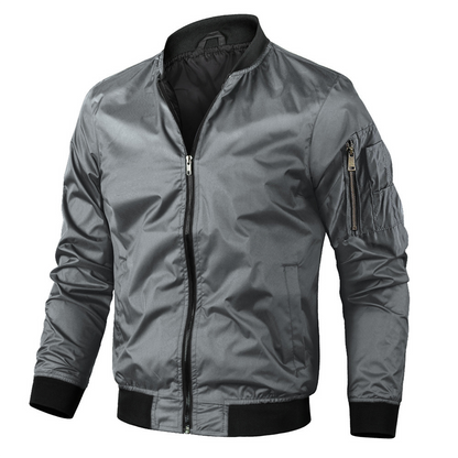 Men's olive green bomber jacket classic cut with ribbed cuffs collar and hem for structured everyday style