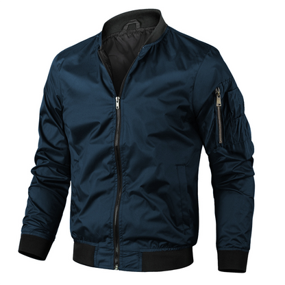 Olive green men's bomber jacket classic cut ribbed cuffs collar hem versatile everyday warmth