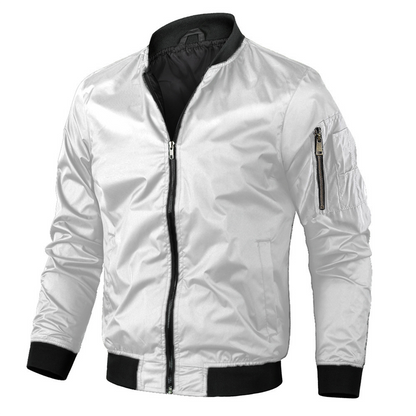 Olive green men's bomber jacket classic cut with ribbed cuffs, collar, and hem by Wavlynn