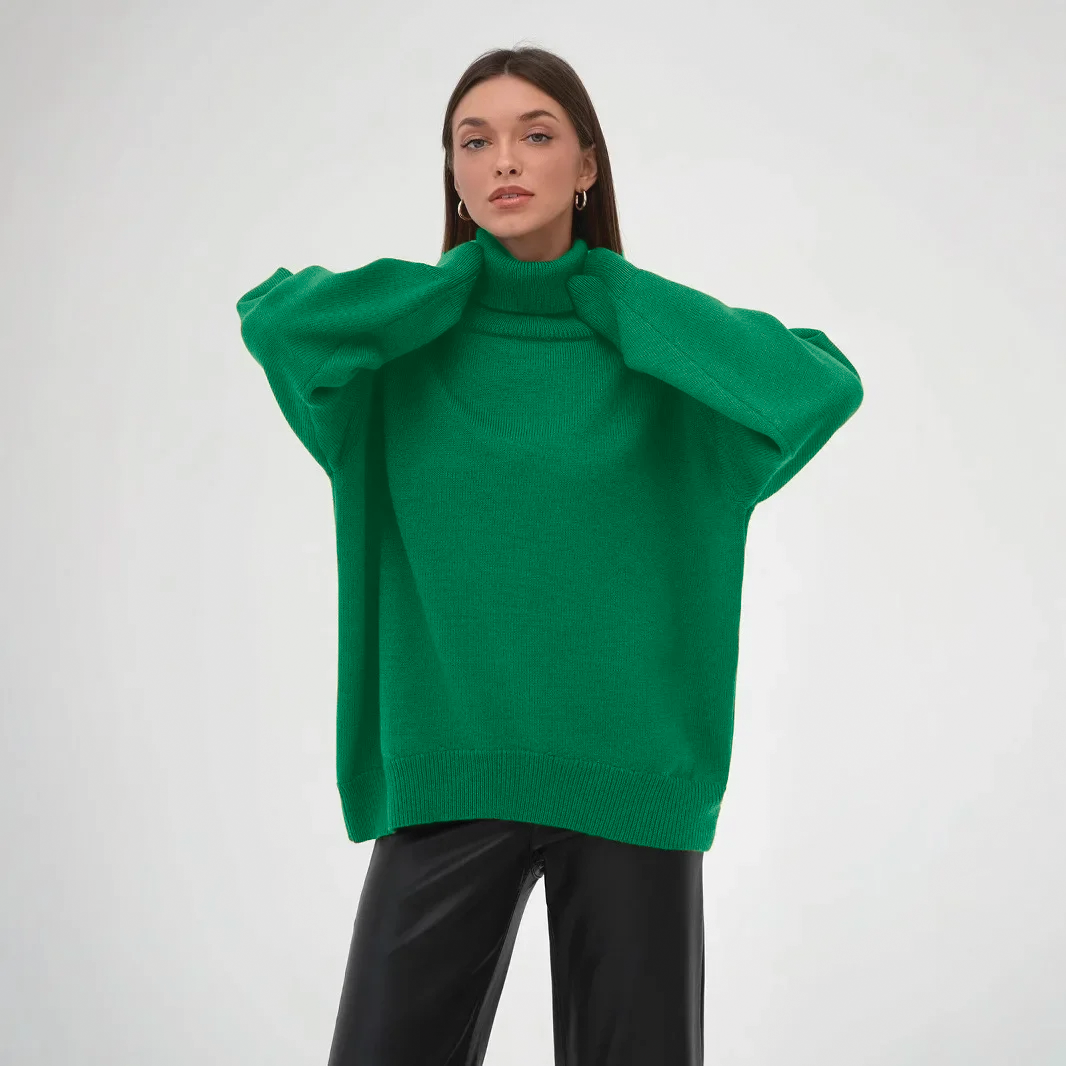 Arya oversized cream turtleneck sweater with ribbed knit details, cozy fall winter essential