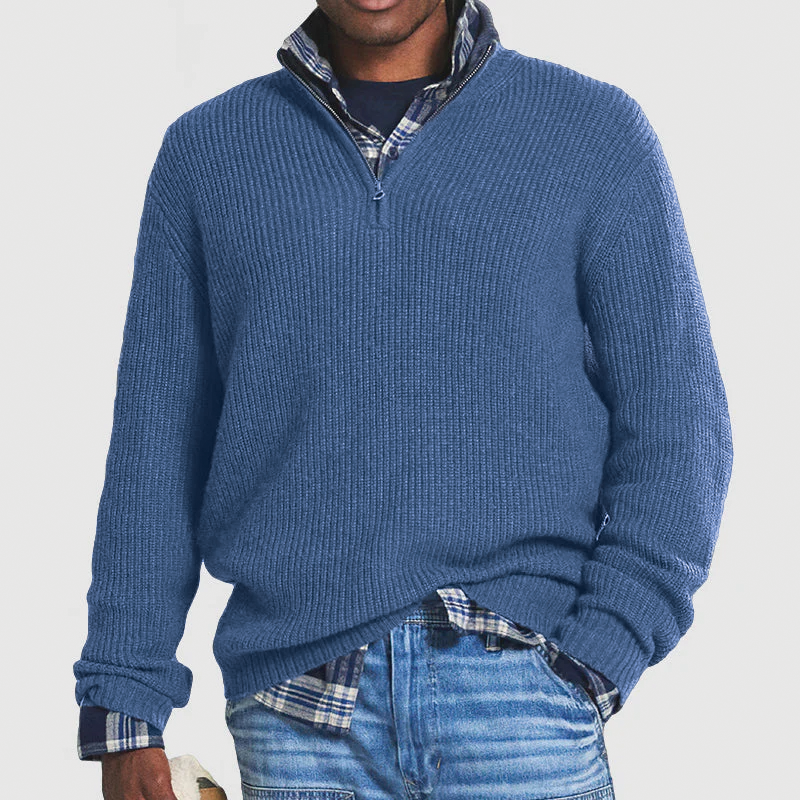 Axel relaxed oversized knit sweater, business casual ribbed pullover with button-down front closure