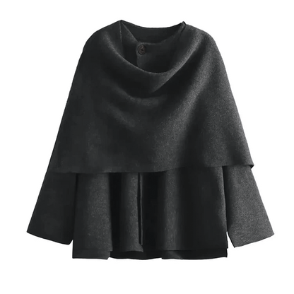 Beige asymmetric knit commuter coat with split hem detail, cozy oversized silhouette for fall winter