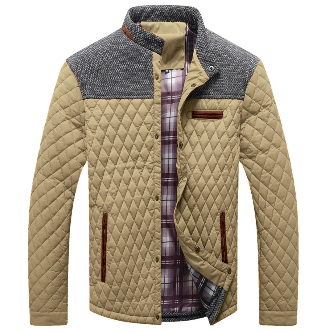 Wavlynn men's lightweight quilted jacket neutral tone slim fit diamond quilting pattern