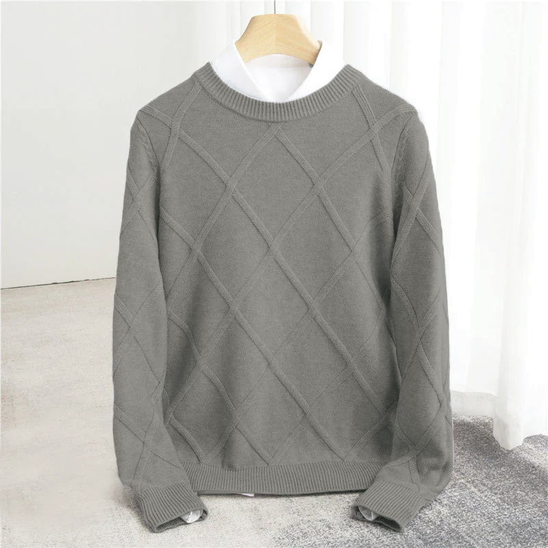 Wavlynn Nolan unisex cashmere sweater soft diamond argyle knit in timeless neutral tones