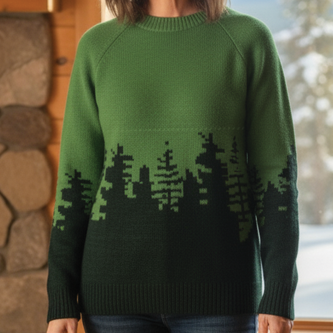 Multicolor jacquard knit pullover sweater with intricate textured patterns, cozy relaxed fit for fall