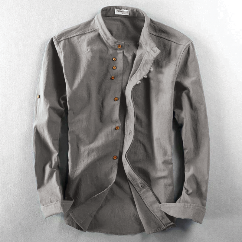 Wavlynn James slim-fit lightweight long-sleeve shirt with sleek mandarin collar in minimalist style