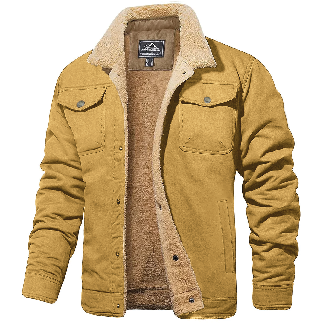Damian sherpa jacket rugged cotton blend exterior soft fleece lining everyday layering workwear silhouette