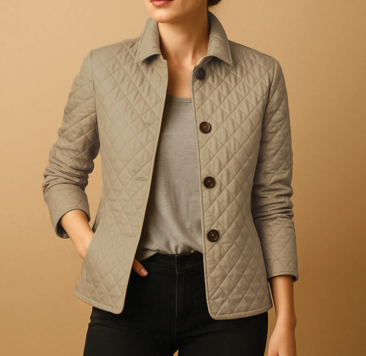 Laura quilted jacket diamond-pattern stand-up collar contrast cuff lining polyester silk-cotton blend