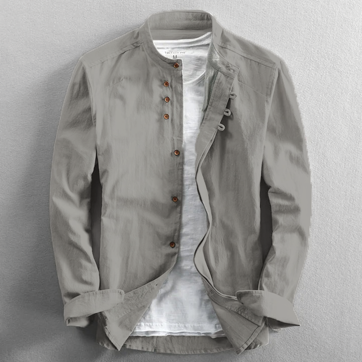 Wavlynn James lightweight long sleeve mandarin collar shirt smart casual minimalist style