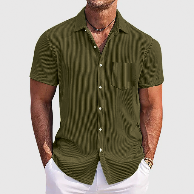 Men's relaxed fit striped short sleeve button-up shirt lightweight casual vacation style