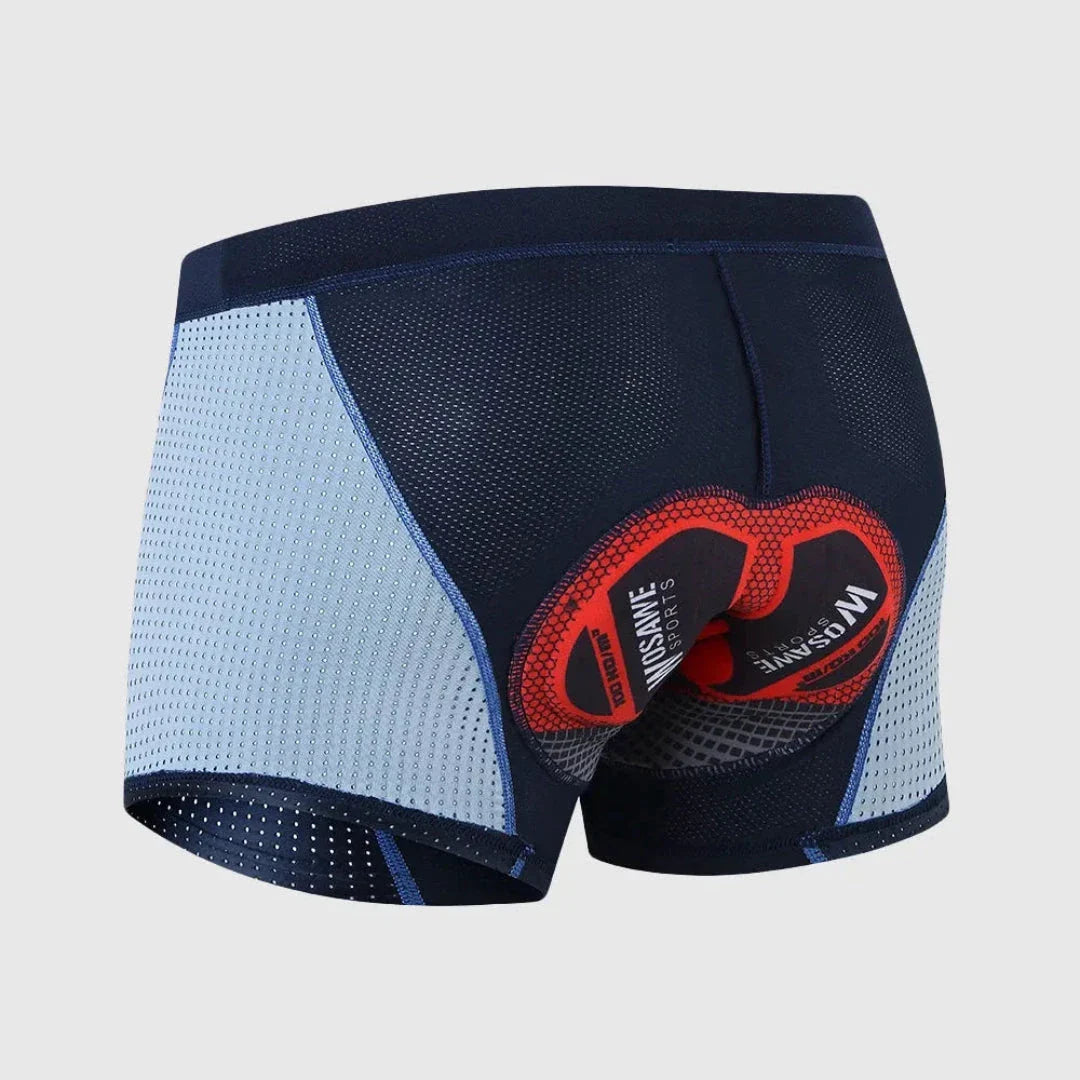 Men's black breathable cycling shorts with 3D gel padding, anti-chafe mesh panels, and form-fit cut