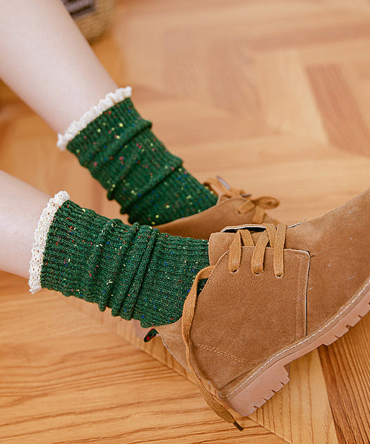 Chaussettes mi-mollet japonaises en patchwork de dentelle pour l'automne et l'hiver - Wavlynn