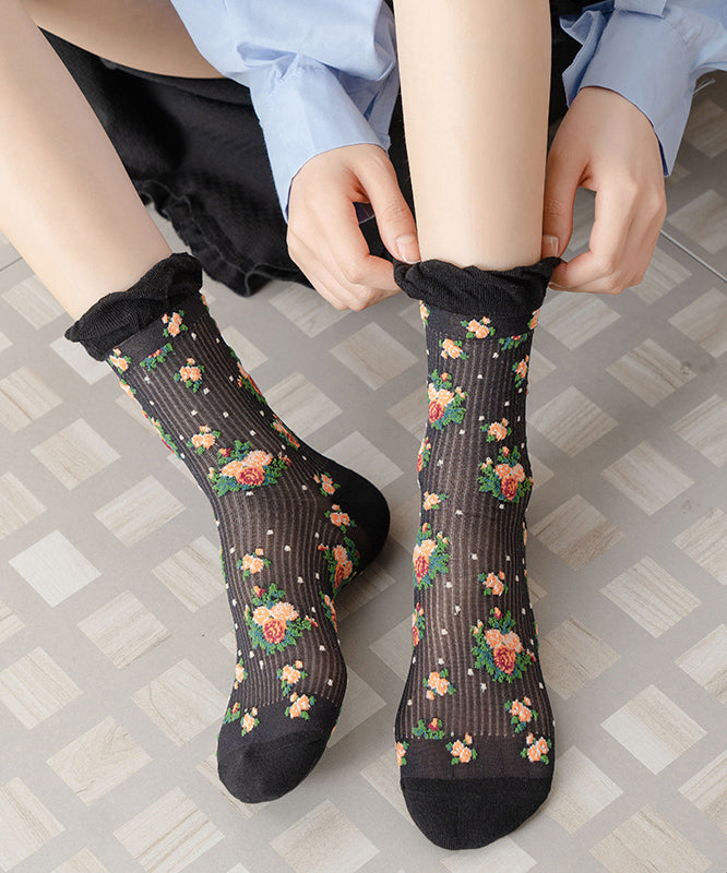 Chaussettes mi-hautes fines à motif floral japonais mignon pour l'été - Wavlynn