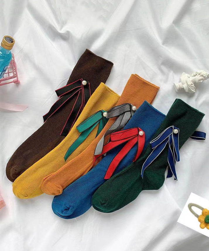 Chaussettes mi-mollet à nœud en perles de style japonais - Wavlynn