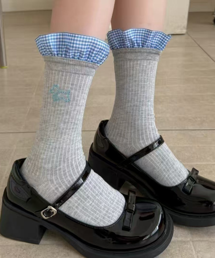 Chaussettes montantes à volants et patchwork style japonais - Wavlynn