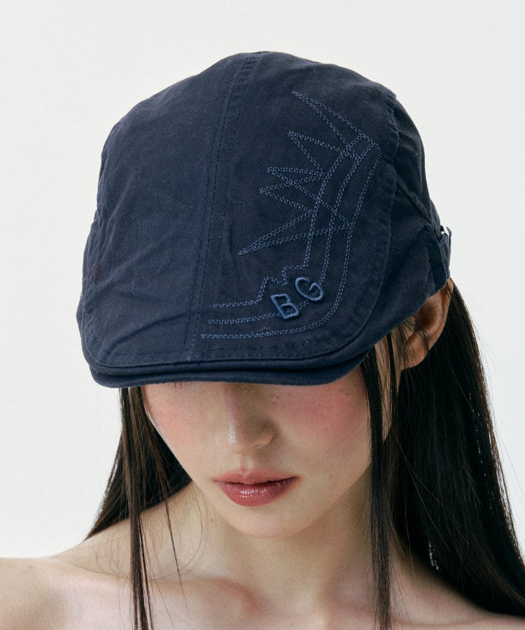 Chapeau breton polyvalent brodé bleu marine de style japonais - Wavlynn