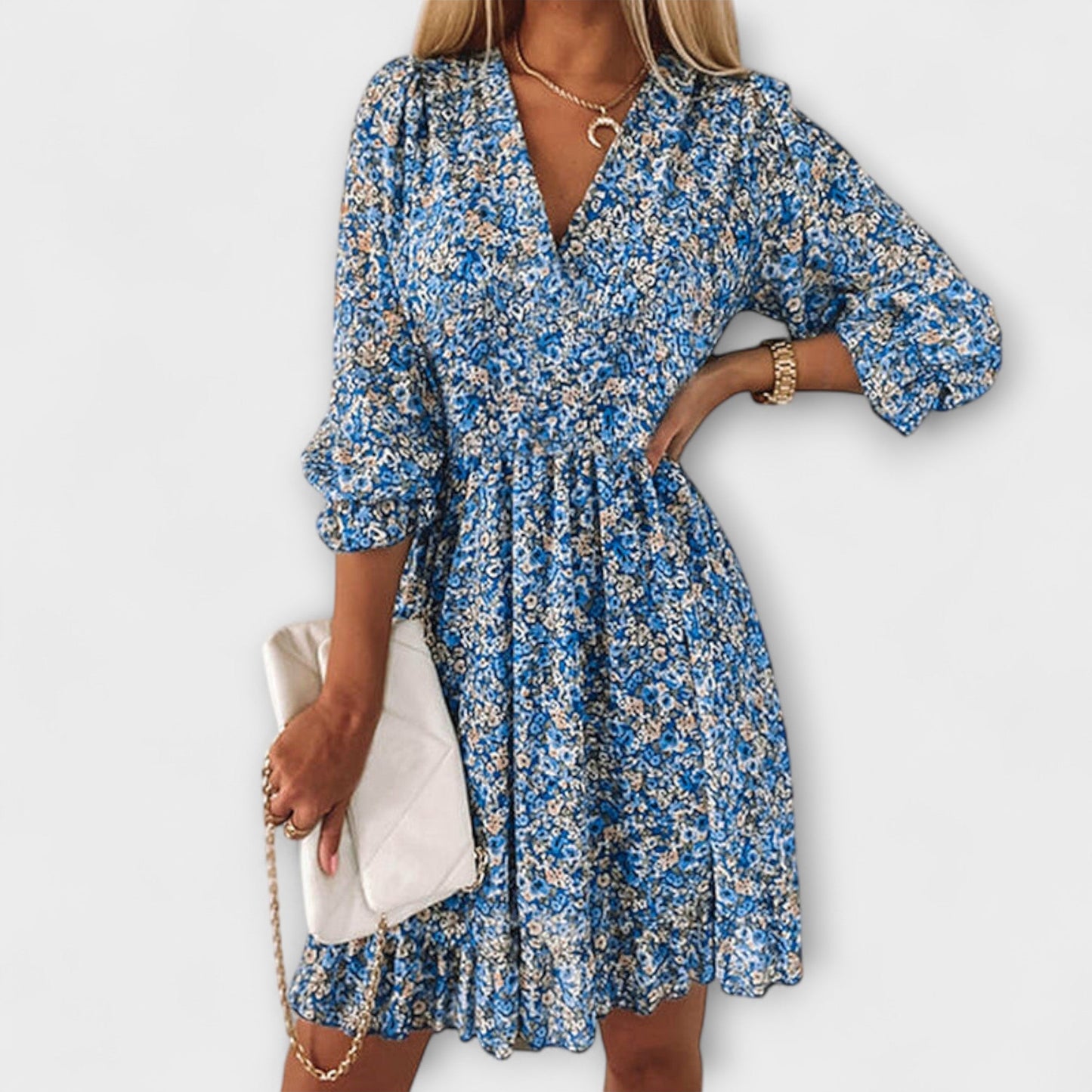 Women's floral puff sleeve dress flowing silhouette soft summer blooms flattering fit