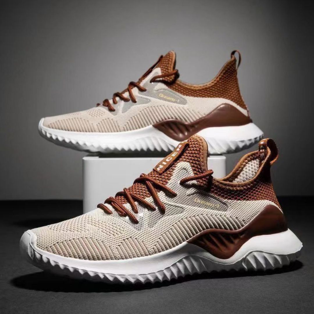 Jim Pulse dual-tone mesh trainers with sock-like fit, shock-absorbing sole, and lightweight flexible support