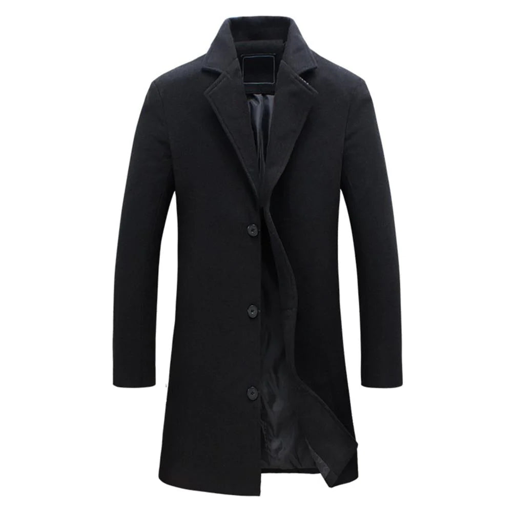 Camel wool blend slim fit knee-length coat single-breasted notch lapel winter overcoat men