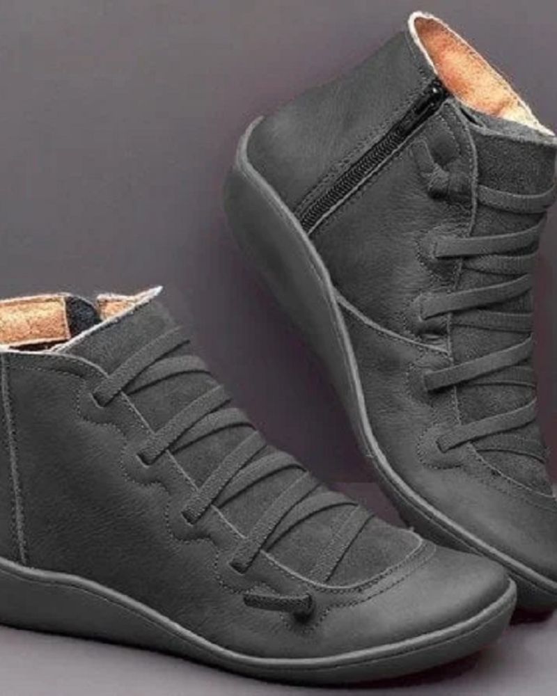 Easton black vegan leather ankle boots lace-up side zipper casual chic everyday style
