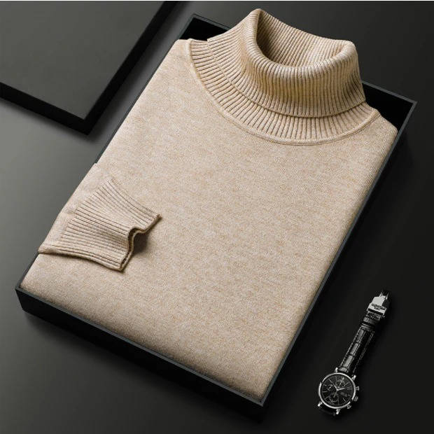 Men's grey premium turtleneck sweater by Wavlynn slim-fit cotton blend knit for sharp casual style