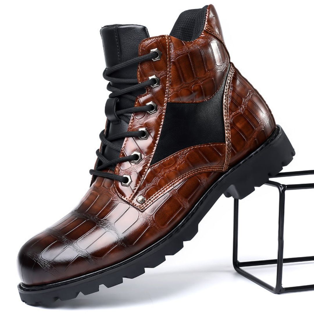 Kairo Croc Trek Ankle Boots for Men With Crocodile Embossed Leather and Rugged All Day Comfort