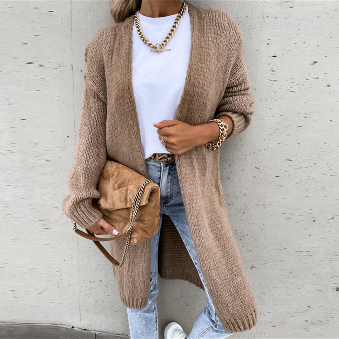 Wavlynn Lauren women's relaxed fit long open-front cardigan with refined drape for effortless layering