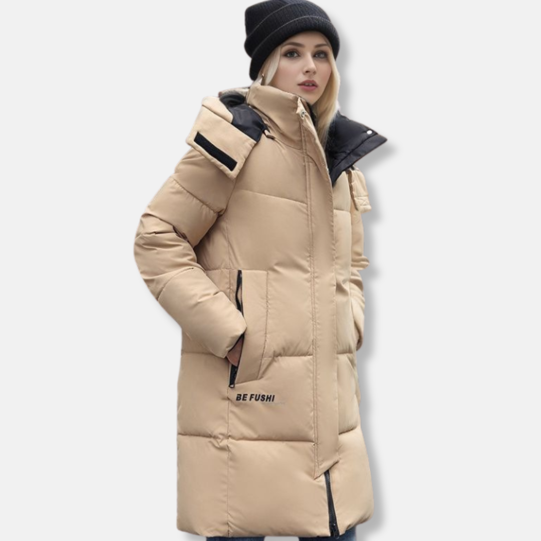 Wavlynn women's mid-thigh puffer coat black high collar integrated hood ultra warm winter outerwear