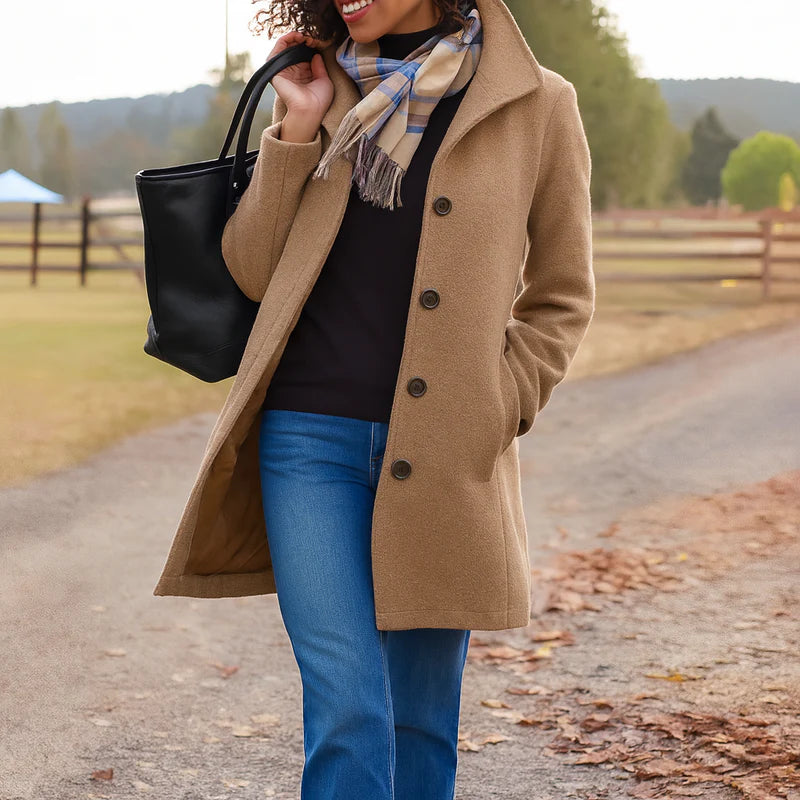 Aubrey classic wool coat with button-front closure and straight flattering silhouette
